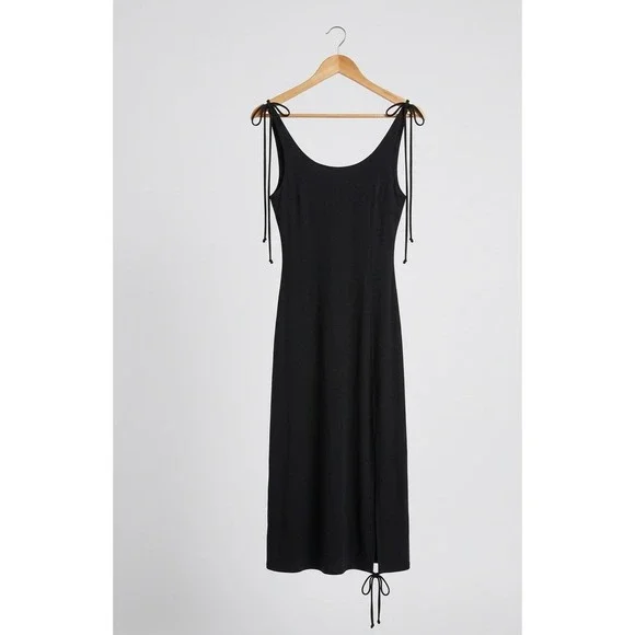 Free People FP Beach Black Tie Strap Midi Dress Low Back Side Slit Pockets S P - Picture 1 of 12